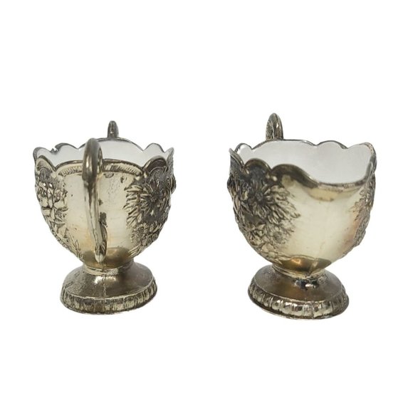 Vintage Cream Sugar Set Roses Floral Scalloped Edges Tray Enamel Interior Japan - Picture 9 of 11